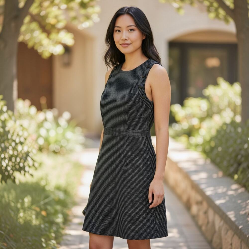 White House Black Market Sleeveless Black / White Fit and Flare Sheath Dress 6